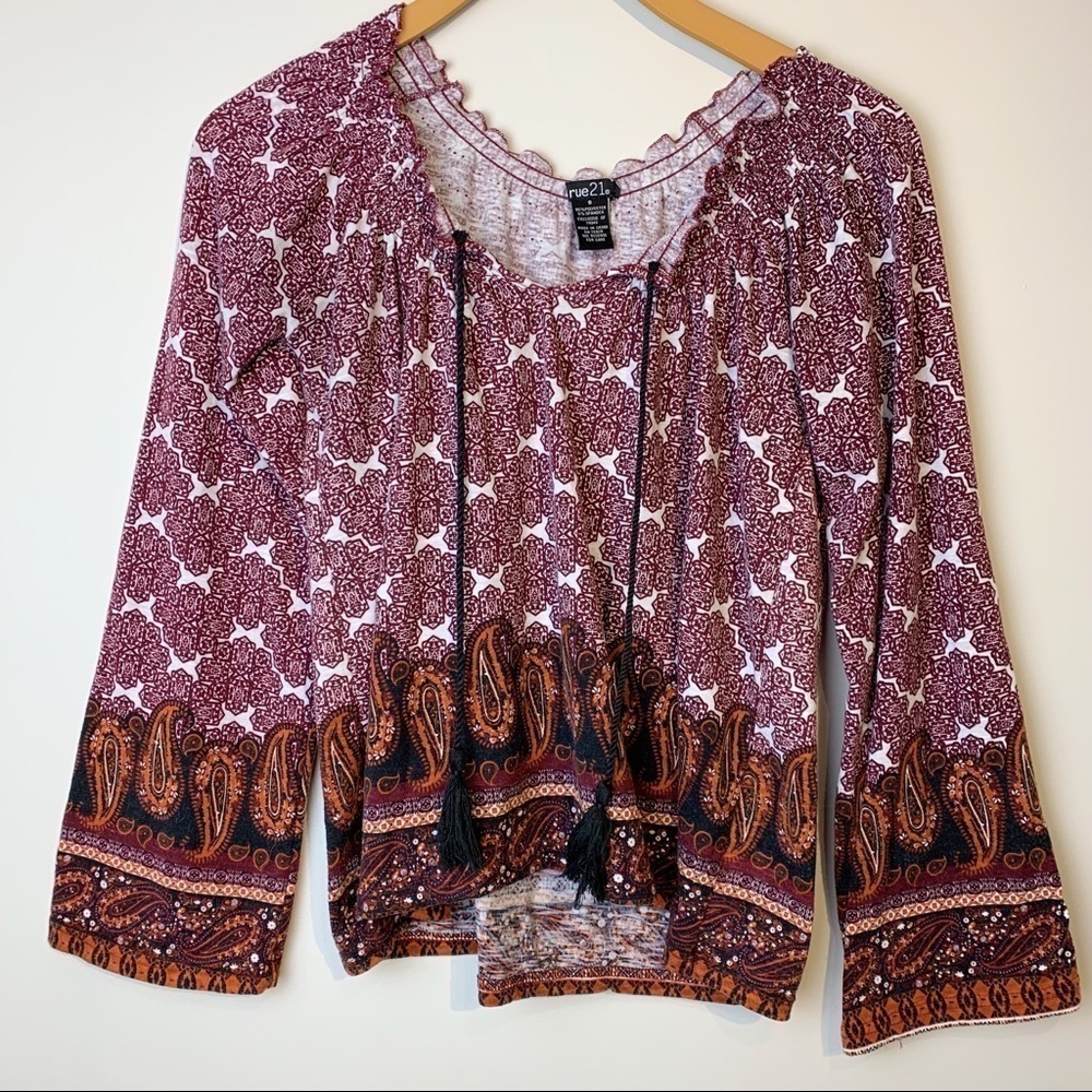 Rue 21 Paisley Print Tie Front Blouse